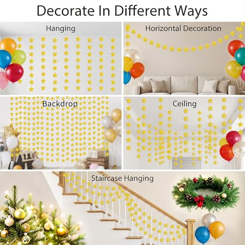 Glitter Gold Iridescent-Star-Garland 90FT – 240 Pcs Sparkling Star Streamers – Hanging Glitter Star Banner Backdrop for Birthday, Baby Shower, Wedding, Christmas Party Decorations (6 Packs) - color: Glitter Gold