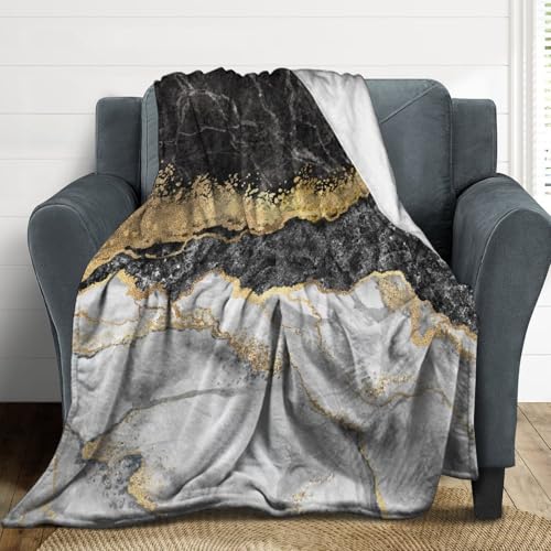 Modern Marble Blanket, Abstract Luxury Baroque Golden Black White Stone Veins Pattern Soft Warm Cozy Plush Flannel Covers for Livingroom Bedroom Couch Chair Camping Travel Home Decor Tapestry 30x40in - color: Abstract-1, size: 30W" x 40L"