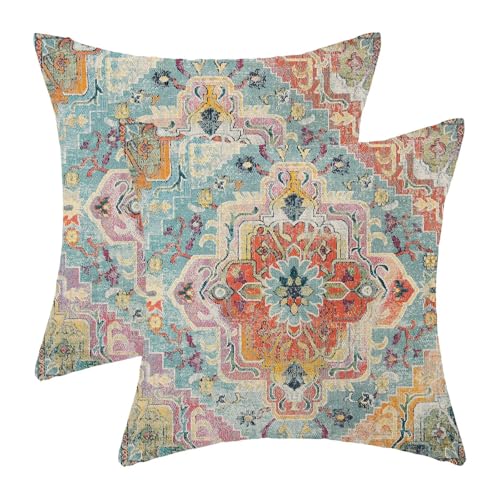 Boho Pillow Covers 16x16 Inch Set of 2, Bohemian Carpet Vintage Pattern Decorative Throw Pillowcase Boho Colourful Retro Linen Outdoor Farmhouse Cushion Cover for Sofa Couch Bed Living Room - color: Boho25, size: 16" x 16" (Pack of 2)
