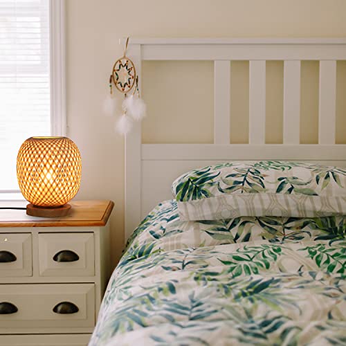 Capslpad Dimmable Rattan Table Lamp - Bamboo Woven Handmade Boho Beside Light, Small Wicker Desktop Nightstand Accent for Kids Living Room, Bedroom, Dorm Decor