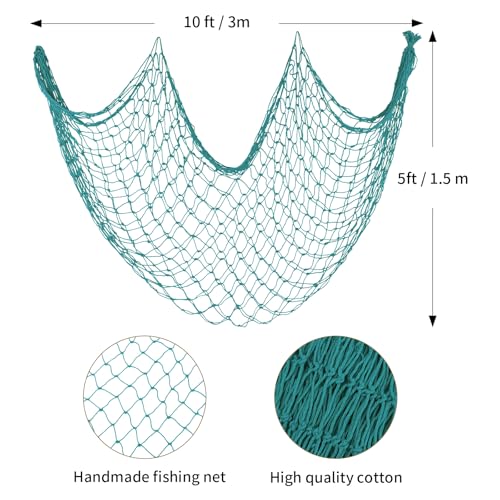 ZUEXT Aqua Decorative Fishing Net 5x10 ft, Large Picture Fish Net, Wall Photo Hanging Fishnet for Nautical Mermaid Pirate Ocean Themed Hawaii Beach Under the Sea Party Decorations - color: Aqua, size: 120"L x 60"W