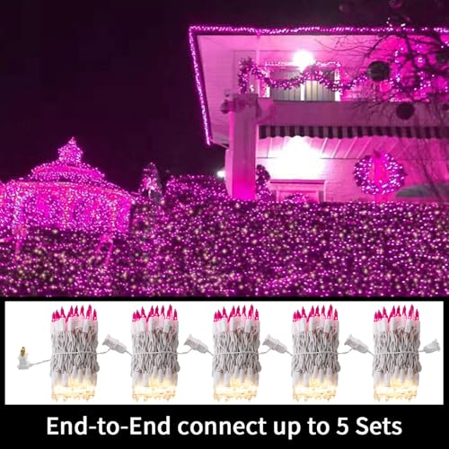LAMPHOME Pink Clear Christmas Valentine's String Lights 100 Mini Incandescent Fairy Light Decor 20 Ft White Wire Indoor & Outdoor Party Patio Bedroom, Xmas Tree Garland Easter Holiday Decoration - color: Pink and Clear-White Wire