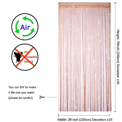 Hysenm 2 Pack 39 x 79 Inch String Curtains Door, Hippie Room Decor Beaded Curtains for Doorway, Closet Curtains, Room Divider Privacy Decor, Boho Home Decoration for Bedroom, Party, Champagne - color: Champagne
