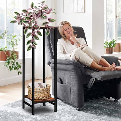LUBORN 41" Tall Plant Stand Indoor, 2 Tier Plant stands for Indoor Outdoor Plants, Heavy Duty Flower Stand Metal Pedestal Stand Modern Display Rack for Living Room, Brown - color: brown, size: 41''