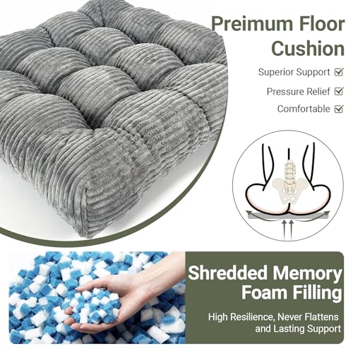 Meditation Floor Pillow Set of 2,Memory Foam Meditation Floor Cushions for Adults Sitting, Large Square Thickened Seat Cushion for Yoga, Tatami Living Room (2, Dark Grey) - color: Dark Grey