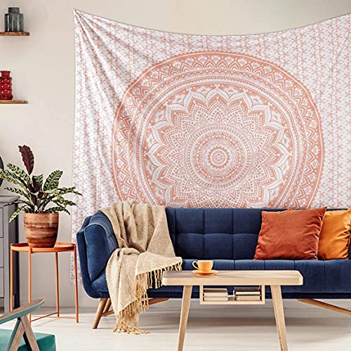 raajsee Rose Gold Ombre Tapestry Wall Hanging Mandala-Bohemian Room Decor-Indian Cotton Throw Hippie Tapestries -Boho Bedding Twin Bedspread 52 x 60 Inches - color: Rose Gold Ombre, size: 60"L x 52"W