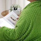 Puncuntex Flannel Fleece Throw Blanket Apple Green 50"×60",Super Soft Plush Cozy Blanket with Square Grid Design Luxury for Couch Sofa Chair - color: Apple Green, size: 50"×60"