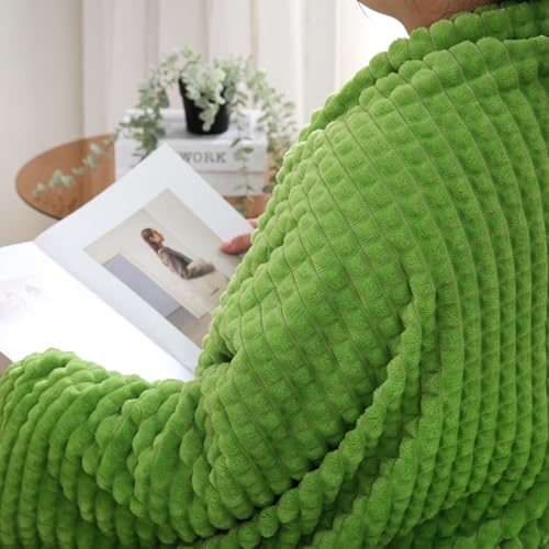 Puncuntex Flannel Fleece Throw Blanket Apple Green 50"×60",Super Soft Plush Cozy Blanket with Square Grid Design Luxury for Couch Sofa Chair - color: Apple Green, size: 50"×60"