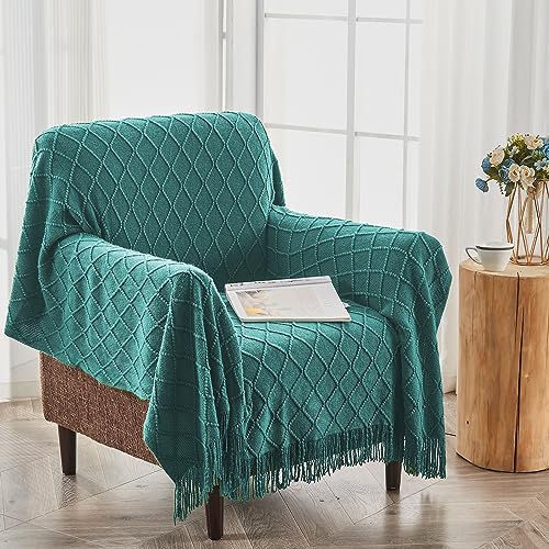 inhand Knitted Throw Blankets for Couch and Bed, Soft Cozy Knit Blanket with Tassel, Blue Lightweight Decorative Blankets and Throws, Farmhouse Warm Woven Blanket for Men and Women, 50"x60" - color: Blue, size: 50"x60"