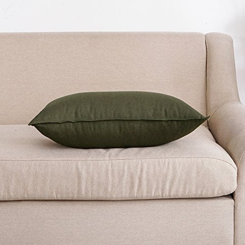Jeanerlor Cotton Linen Square Decorative Throw Pillow Case Cushion Cover with Twin Needles Stitch on Edge,for Wedding Party Gift Car 12"x20"(30 x 50cm), Olive Green - color: Olive Green, size: 20" x 12" (Pack of 1)