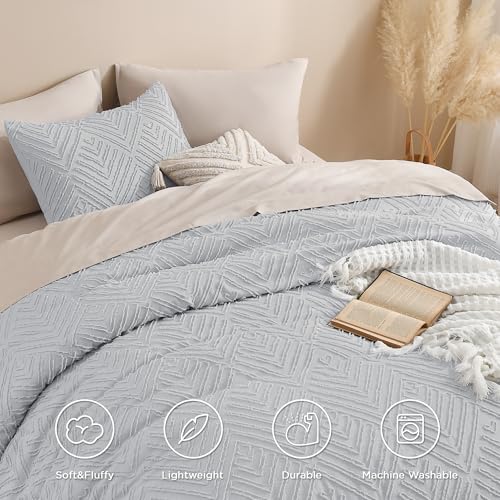Andency Light Grey Comforter Full Size, 3 Pieces Boho Lightweight Fluffy Bedding Comforter Set for Full Bed, Tufted Farmhouse Design Bed Set for All Seasons (1 Comforter 79x90In, 2 Pillowcases) - color: 03 - Light Grey, size: Full (79"x90")