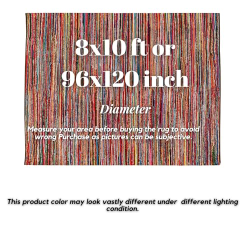 Chindi Rug 8x10, Boho Living Room Woven Braided Multicolor Area Rugs 8x10, Bohemian Colorful Recycled Cotton Rag Rugs for Farmhouse, Bedroom, Dining Room, Classroom, Hallway - size: 8' x 10' (Rectangular)