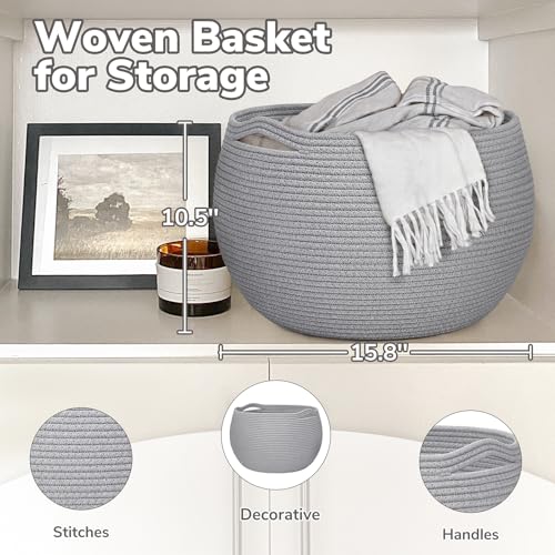 Goodpick Large Toy Storage for Kids, Woven Storage Basket for Nursery Living Room, Decorative Basket for Baby Boy Gifts, Gray, 15.7"D x 10.5"H - color: Gray, size: 15.7"D x 10.5"H