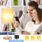 Lynnoland Set of 2 Touch Wood Table Lamps, Bedroom Lamps with 2 USB AC Outlet, 3-Way Dimmable Bedside Nightstand Lamps for Bedroom Living Room Nursery, 800 Lumens 2700K Bulbs Included - color: (2 Pack)Beige & Wood(Base)-2700K Bulbs Included