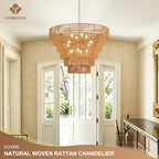 31.49" Large Rattan Gold Chandelier for Dining Room, Farmhouse 12-Lights Boho Hand-Woven Bamboo Chandelier, Drum Wicker Golden Chandeliers for Kitchen Island, Living Room, Bedroom - color: Gold 31IN