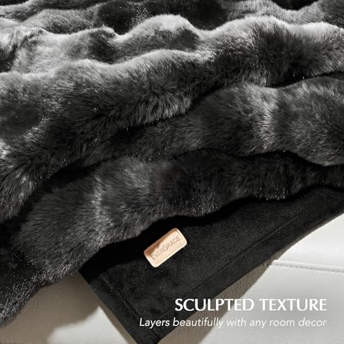 EverGrace Ultra Soft Luxury Fluffy Faux Rabbit Fur Throw Blanket, Thick Warm Bubble Throw for Bed, Cozy Plush Reversible Blankets for Couch, Chair, Sofa, Marble Black, 50x60 Inches - color: Black Marble, size: 50"x60"
