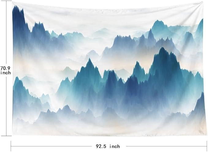 EMMTEEY Foggy Mountain Wall Tapestry - Mountains in Fog Landscape Art for Living Room - 92.5x70.9 Inches - Present for Families