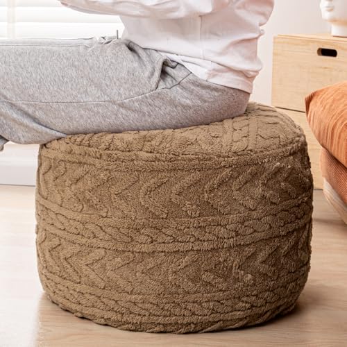 Boucle Pouf Ottoman and Foot Rest 20 x 20 x 14 Inches Floor Pouf Boho Foot Stool Home Decor for Couch Sofa Bean Bag Chairs Light Coffee - color: Light Brown