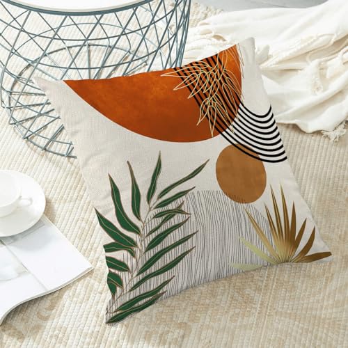 Boho Pillow Covers 16x16 Set of 2 Abstract Green Orange Gold Sunset Throw Pillow Covers Outdoor Decor Mid Century Bohemian Style Tropical Leaf Pillowcase Farmhouse Cushion Case for Home Couch - color: Mid-century-orange, size: 16" x 16" (Pack of 2)