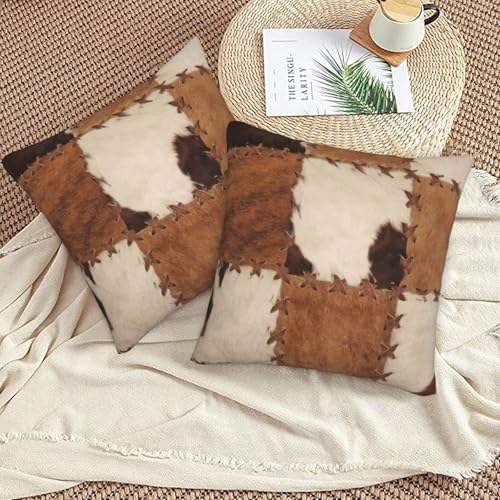 Cow Fur Patchworks Throw Pillow Covers 18 X 18 Inch Set of 2 Pillow Cases Decoration Cushion Cover for Sofa Bedroom Living Room Outdoor - color: Cow Fur Patchworks
