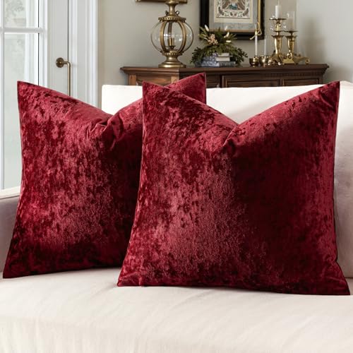 MIULEE Velvet Throw Pillow Covers Set of 2, Soft Neutral Decorative Pillow Cases with Luxurious Textured Vintage Cushion Covers for Home Decor Couch Sofa Bed,Burgundy 18x18 inch - color: Burgundy, size: 18" x 18" (Pack of 2)