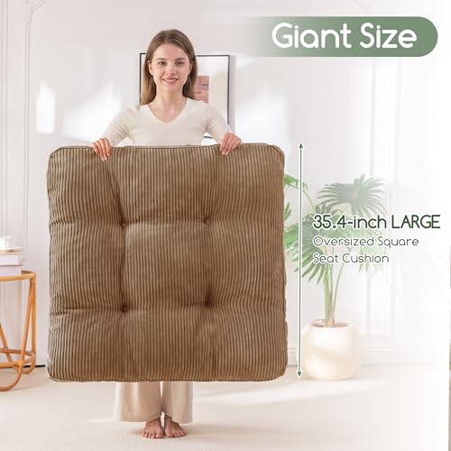 HIGOGOGO 35" Floor Pillow Cushion for Adults, Meditation Cushion Pillow, Extra Large Square Floor Sitting, Tufted Corduroy Cover for Tatami Living Room or Yoga, Coffee - color: Coffee, size: 4" Thick Square