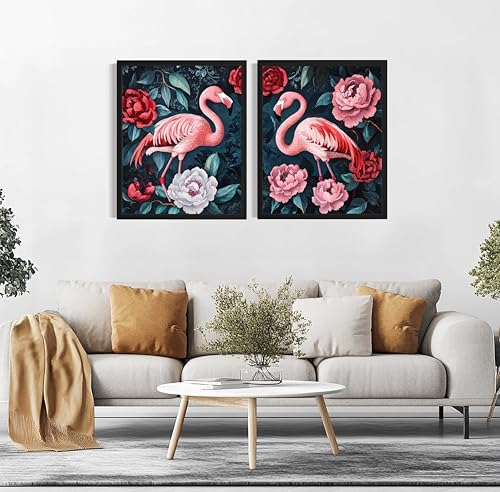 Flamingos William Morris Wall Art Poster Prints, Vintage Flowers Tapestry, Floral Decor for Living Room, Bedroom, Office, Bathroom AA12 (Flamingos, 18 x 24 inches (2 Panels), Unframed) - color: Flamingos, size: 18 x 24 inches (2 Panels)
