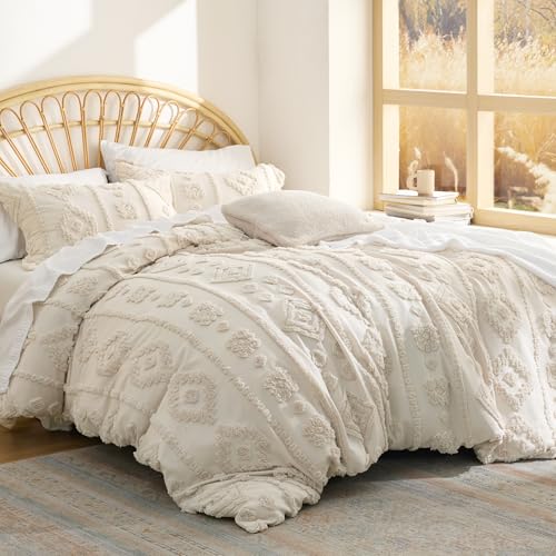 Bedsure Boho Tufted Beige Comforter King Size, GentleSoft™ 3 Pieces Boho Farmhouse-Style Decor Bedding, Exquisite Bedding for All Seasons, 1 Bed Comforter, 2 Pillow Shams, 104x90 Inches - color: 03 - Distressed Vintage Beige, size: King (104" x 90")