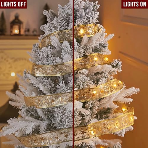 Christmas Ribbon Fairy Lights 33Ft 100 LED String Lights Battery Operated 2In Gold Foil Ribbon with Warm White Twinkle Firefly Lights Indoor Starry Holiday Decoration for Christmas Tree - size: Ribbon Lights