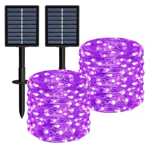 Solar String Lights 2 Pack Total 66FT 200LED Solar Fairy Lights Outdoor Waterproof 8 Lighting Modes Twinkle Lights for Patio, Garden Yard Party Wedding Tree Christmas Halloween Decoration, Purple - color: Purple