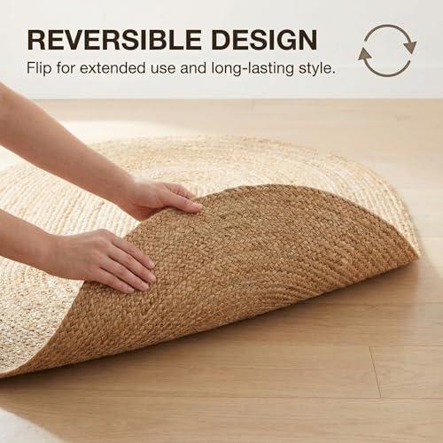 Super Area Rugs Boho Oval Jute Rug - All Natural Soft Jute Braided Hand-Woven Rug Natural Beige 3' X 5' - color: Natural, size: 3' x 5' (Oval)