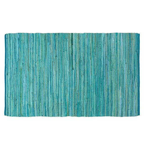Ramanta Home 100% Cotton Hand Woven Tonal Chindi Rag Rug 3'x5' - Teal, Recycled Reversible Rugs, Boho Rustic Farmhouse Rugs for Living Room, Dinning Room, Kitchen Floor Mats - 36"x60" - color: Teal, size: 3 x 5 feet