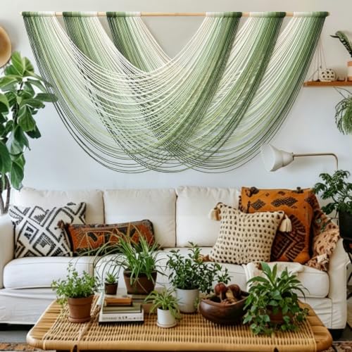 Flber Macrame Wall Hanging Large Boho Green Wall Art Decor 57" W x 31" L | green macrame Wall Decor for Living Room Bedroom fiber wall art craftsmanship home decor macrame tapestry Easy to Hang - color: Green1