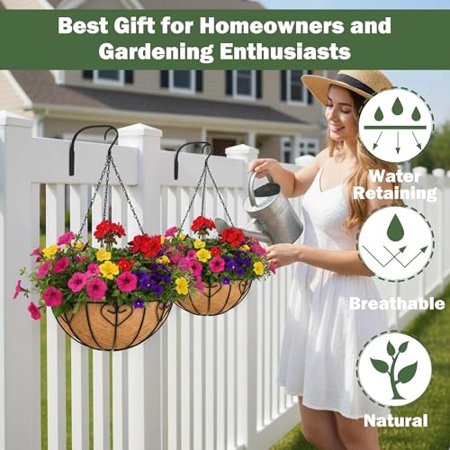 4 Pack 10 Inch Hanging Baskets for Plants Outdoor Metal Hanging Planter Basket with Coco Coir Liner Hanging Flower Pots Holder for Garden, Patio(Modern) - size: 10 Inch, style: Modern