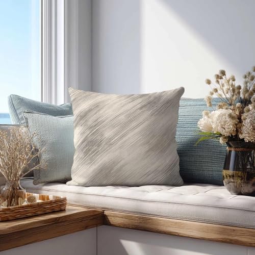 Brushstroke Throw Pillow Covers 18x18 Set of 2 | Beige Gray Decorative Cushion Covers | Neutral Farmhouse Pillow Cases for Couch Sofa Bed Living Room - color: Brushed Diagonal