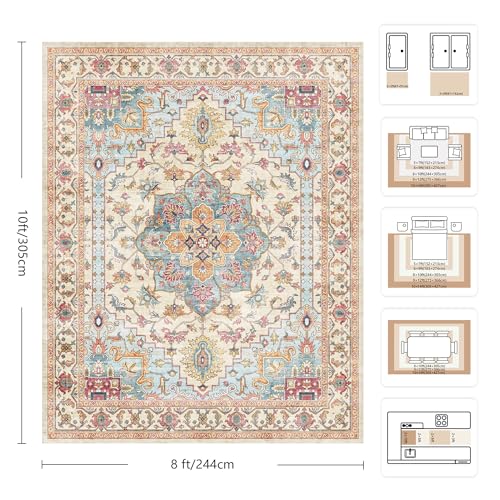 8x10 Area Rugs for Living Room - Washable Rug Vintage Distress Boho Medallion Rugs for Bedroom, Soft Non-Slip Backing Low Pile Carpet for Dining Room Office Nursery Home, Vintage Orange - color: G-vintage Orange, size: 8' x 10' (Rectangular)