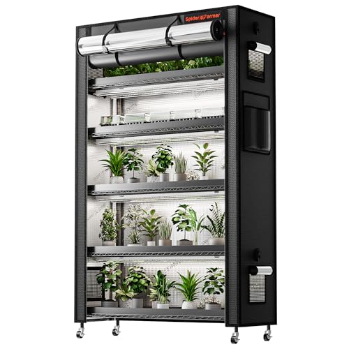 Spider Farmer 2026 Plant Stand with Grow Lights, 6-Tier Plant Shelf with 10Pcs 3ft Full Spectrum 220W Led Lamp and Grow Tent, for Veg Seed Starting Plants Growth Greenhouse 5000K 43Lx16Dx71H (Update) - size: L-43x16x71in