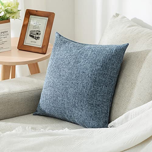 HPUK Linen Throw Pillow Covers Pack of 2, 20x20 Inch Accent Cushion Covers for Living Room, Bedroom, Decorative Solid Color Pillow Covers for Couch, Sofa, Chair, Blue - color: Blue-2pack, size: 20" x 20" (Pack of 2)