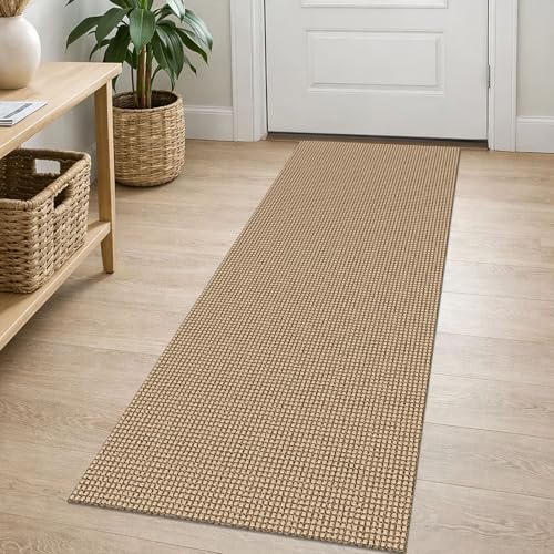 EARTHALL Woven Runner Rug 2x5 Ft Washable Runners for Hallways Cotton Non Slip Rubber Backed Kitchen Runner Braided Indoor Floor Carpet for Entryway, Hallway, Kitchen, Bedroom, Orange/Tan/Brown - color: Orange/Tan/Brown, size: 2' x 5' (Runner)