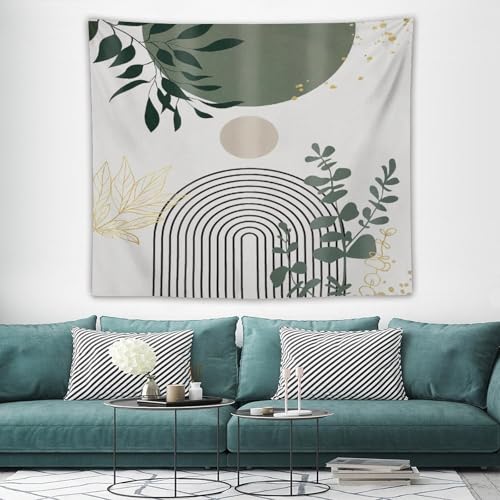 Green Boho Mid Century Leaf Tapestry,Arch Sun Abstract Leaves Tropical Palm Modern Minimalist Geometric Wall Hanging Neutral Home Decor Art for Living Room Bedroom Dorm 40"x30" - color: Boho Leaf-5, size: W40xL30in