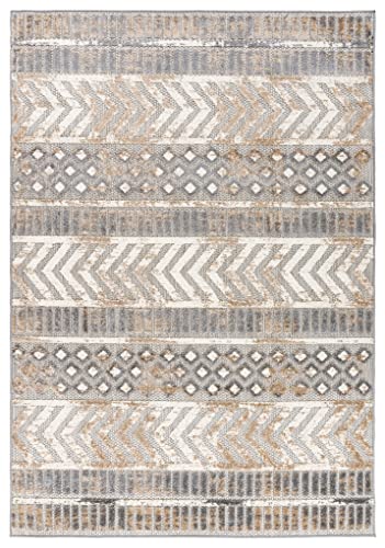 Rugshop Distressed Geometric Indoor/Outdoor Beige Area Rug Modern Tribal Stripe, Durable Stain Resistant Perfect for Patio, Backyard, Deck and Outdoor Lounge 6'6" x 9' - size: 6'7" x 9' (Rectangular)