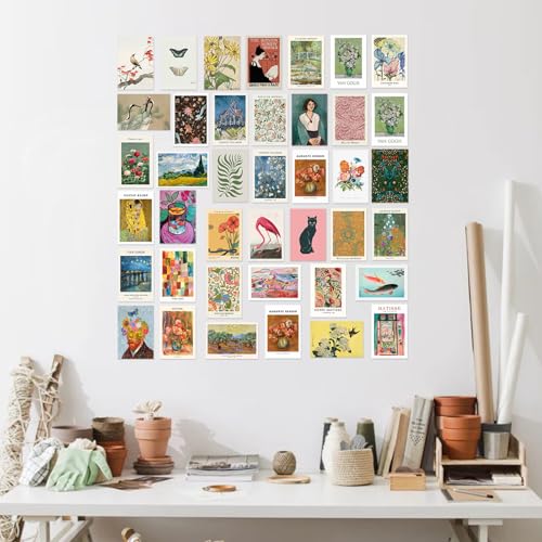KBKBART 40 Pcs Vintage Wall Collage Kit Maximalist Paintings Art Prints Vintage Famous Artists Aesthetic Prints Cards Photo Wall Decor Aesthetic Collage Dorm Bedroom Decor - color: Eclectic, size: 4x6 inch x 40pcs