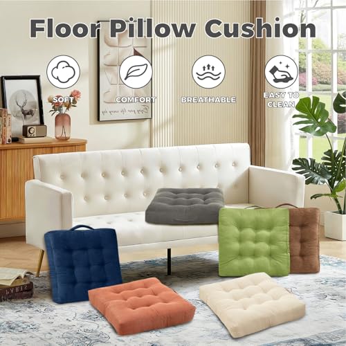 Floor Pillow Dark Grey Washable Floor Sitting Cushions 18x18 Inch 2-Pack, Meditation Yoga Pillows for Sitting on Floor Tufted Corduroy Seat Pads with Handle for Office Dining Room Seats - color: Dark Grey