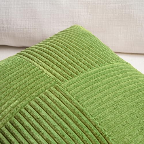 Fancy Homi Set of 2 Lime Green Samll Decorative Throw Pillow Covers 12x12 Inch with for Couch Bed Sofa Living Room, Soft Cross Patchwork Striped Corduroy Modern Square Cushion Case 30 cm - color: Lime Green, size: 12" x 12" (Pack of 2)