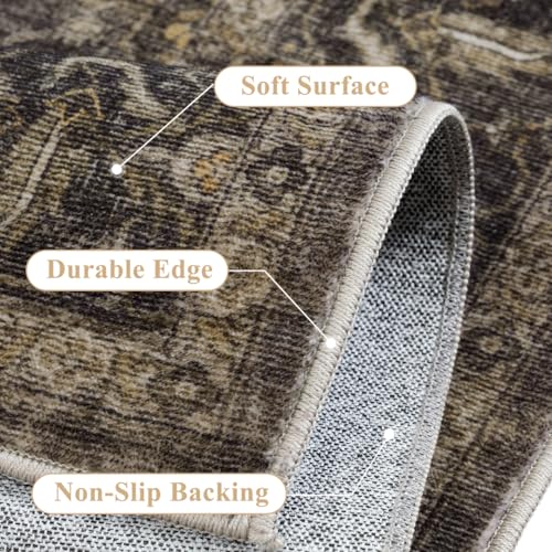 Kitchen Rug Set of 3 Washable Brown Vintage Kitchen Mats for Floor Non Slip Kitchen Runner Rug Soft Low Pile Distressed for Bathroom Laundry Hallway Sink Entryway - color: Dark Brown, size: 20"x32"+20"x48"+30"x50"