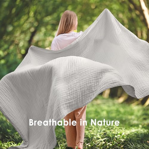 EMME Cotton Muslin Throw Blanket for Couch Breathable Gauze Soft Lightweight Blankets for Adults (Light Grey, 50"x60") - color: 08 - Light Grey, size: Throw (50" x 60")