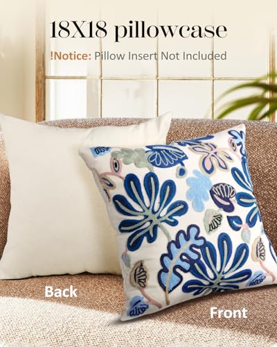 Embroidered Throw Pillow Cover - 18x18 Decorative Pillow Cover with Zipper Aesthetic Cute Design Boho Spring Summer Throw Pillowcase for Living Room Couch Sofa Bed, Abstract - color: Abstract, size: 18" x 18" (Pack of 1)