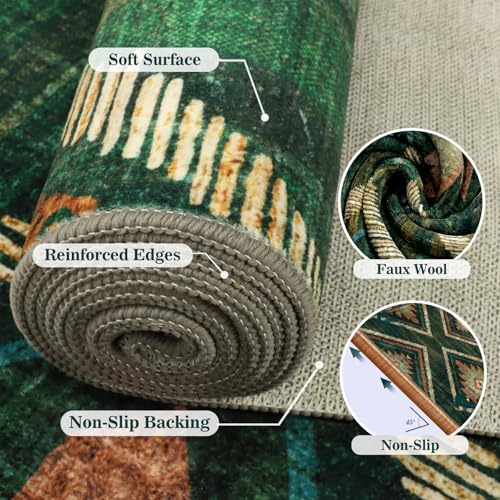 Runner Rugs for Hallway Boho 2x6Ft Non Slip, Green Moroccan Washable Farmhouse Kitchen Rug Runner Non Slip, Soft Geometric Bedroom Entryway Floor Carpet for Entrance Home Decor - color: Green, size: 2' x 6' (Rectangular)