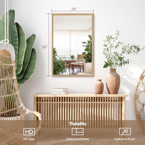 36"x24" Solid Wood Bathroom Mirror, Rustic Wood Frame Wall Mirror for House Decor, Rectangle Farmhouse Bathroom Vanity Mirror Bedroom Living Room Entryway, Explosion-Proof Horizontal/Vertical - color: Solid, size: 36"L x 24"W