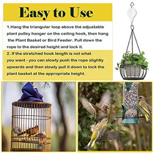 Adjustable Plant Pulley Hanger-2 Pack, Plant Pulley Retractable Hanger, Pully Hook for Hanging Garden Basket Pots, Bird Feeder Outdoor Heavy Duty